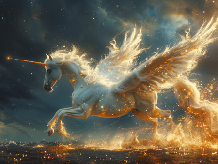 Pegasus with meteor shower feathers cosmic wind starry flightの素材