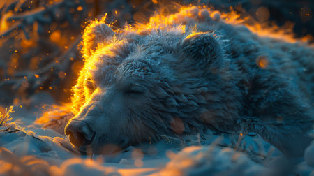 ATP molecule patterns in ice on a hibernating bears fur the energy of life preserved in a winters napの素材