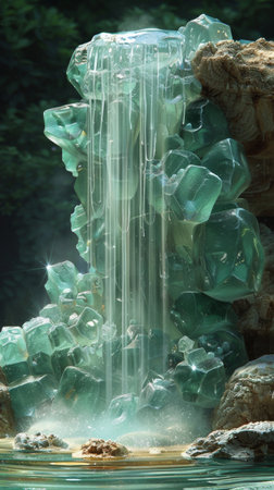 Aquamarine crystal fountain waters of clarity flowing into pools of insightの素材