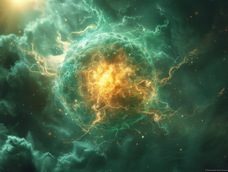 Chlorophyll molecule absorbing light from a distant supernova fueling an unseen cosmic photosynthesisの素材