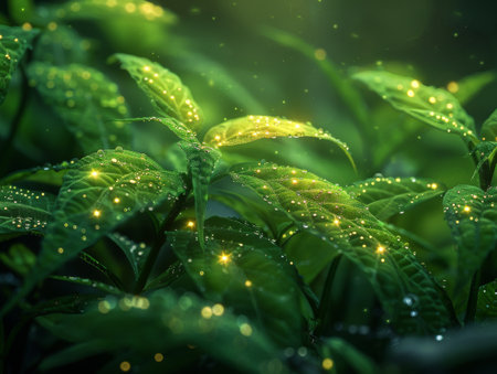Chlorophyll molecule absorbing light from a quasar fueling photosynthesis in an alien jungleの素材