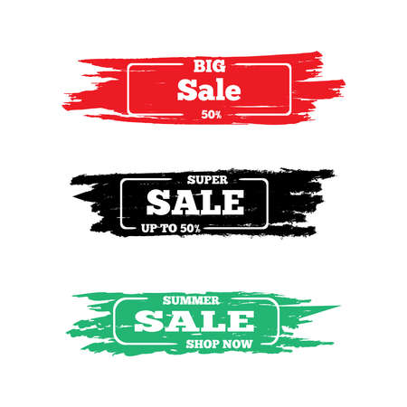 Set of grunge stickers for sale. Graffiti, paint, watercolor. Isolated templates for advertising design. Vector illustration.のイラスト素材