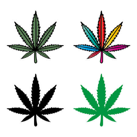 Hemp leaf of different colors. Isolated icon cannabis.のイラスト素材