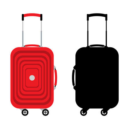 Color flat image and black silhouette of a travel suitcase. Isolated vector illustration.のイラスト素材