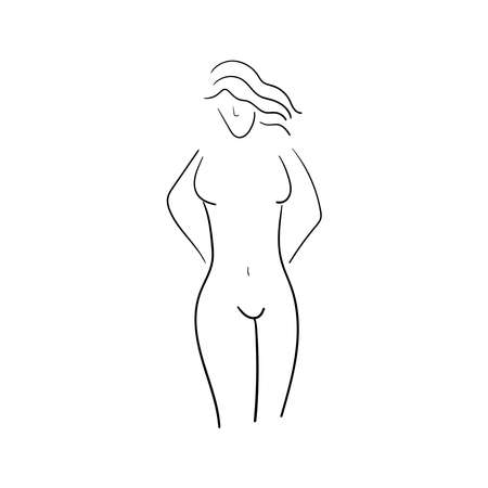 Female nude silhouette drawn by hand. Stylish vector illustration.のイラスト素材