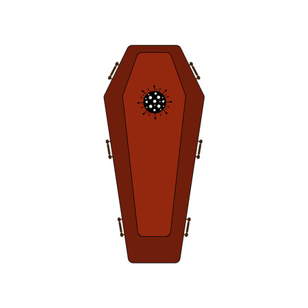 Isolated coffin with silhouette of the coronavirus. Flat vector illustration.のイラスト素材