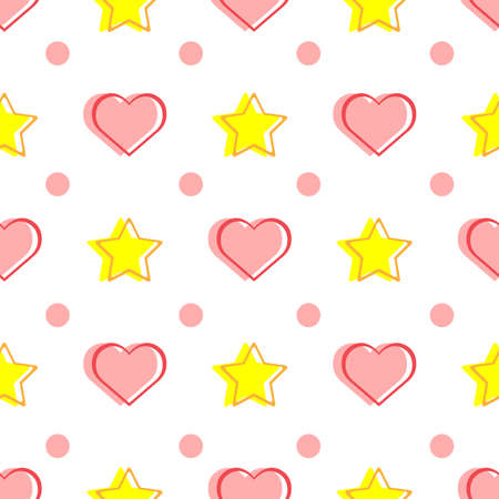 Seamless pattern with hearts, stars and dots. Romantic print. Simple vector illustration.のイラスト素材