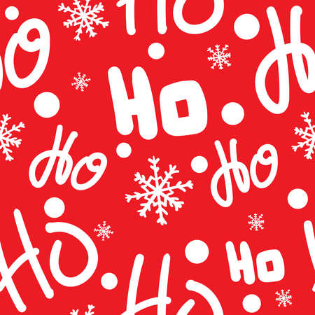 Christmas seamless pattern with text Ho-Ho-Ho and snowflakes. New year print. Festive vector illustration.のイラスト素材