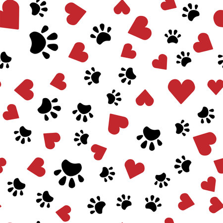 Seamless pattern with hearts and paw prints. Cute vector illustration.のイラスト素材