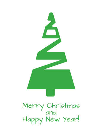 Fir tree in the shape of the number 2022 and text Merry Christmas and Happy New Year! Minimalistic card. Flat vector illustration.のイラスト素材