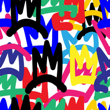 Stylish seamless pattern with crowns drawn by hand. Youth print. Vector illustration.のイラスト素材