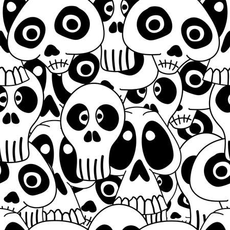 Seamless pattern with funny skulls drawn by hand. Vector illustration.のイラスト素材