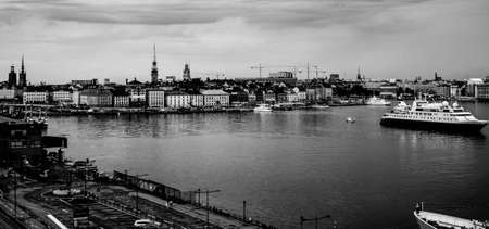 black and white panoramic view of Stockholm cityの写真素材