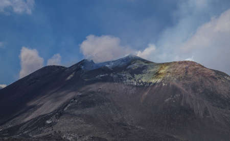 Etna volcano in the clouds in Sicilyの写真素材
