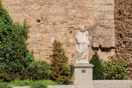old marble statue in medieval backgroundの写真素材