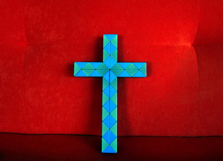 Plastic purple and blue christian crossの写真素材