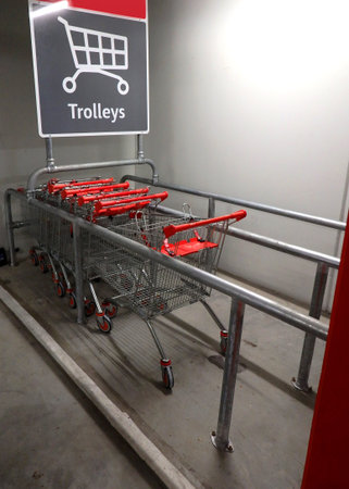 Supermarket trolleys bay area stacked in storage