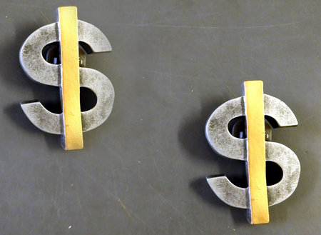 2 Metallic real dollar sign in gray background