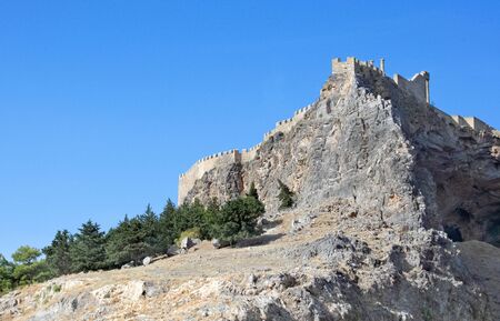 Lindos ancient castle at Rhodes Islandの写真素材
