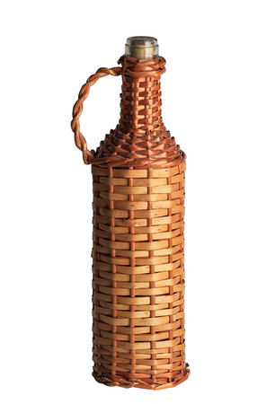 Braided bottle of wine isolated on white backgroundの写真素材