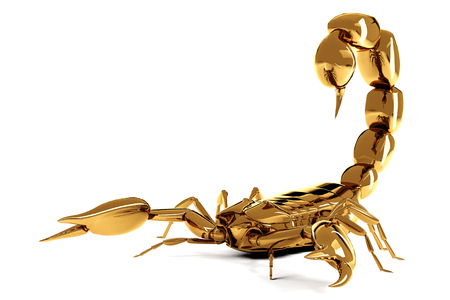 Golden scorpio isolated on white background. Result of rendering 3d modelの写真素材
