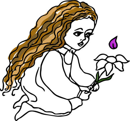 Girl with a flower vector illustration.のイラスト素材