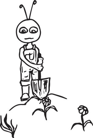 Ant digging in the kitchen-garden.Vector illustration.のイラスト素材