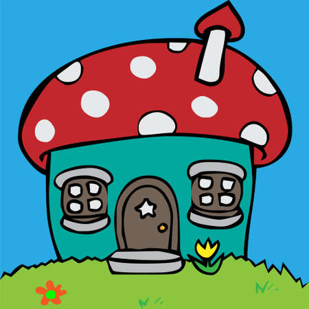 Cartoon vector illustration of a house in mushroom shapeのイラスト素材
