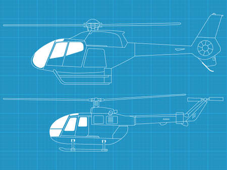 Vector pack of two high detailed helicopters - side viewのイラスト素材