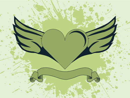 illustration of a heart with wings and a ink splash on backgroundのイラスト素材