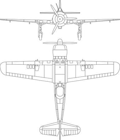 High detailed illustration of old Romanian military airplane - IAR 80  top and front viewのイラスト素材