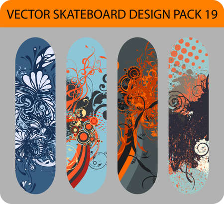 Grunge pack of 4 skateboard designs のイラスト素材