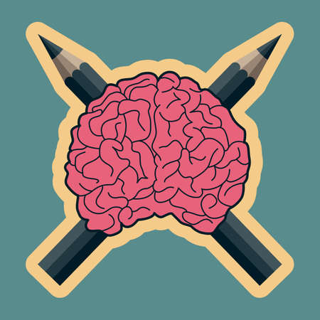 illustration of a human brain with crossed pencils suggesting dangerous creative mindsのイラスト素材