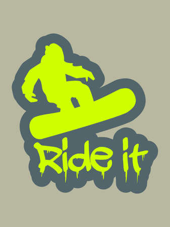 snowboarder silhouette with fresh painted text ride itのイラスト素材