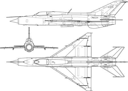 a modern military airplane three side view のイラスト素材