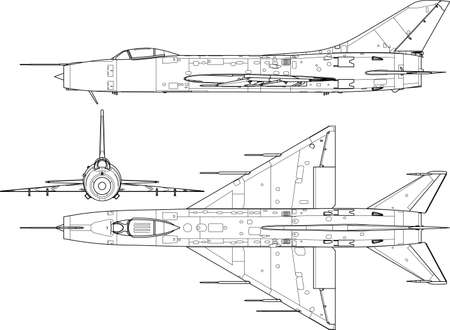 High detailed vector illustration of a modern military airplane three side view のイラスト素材