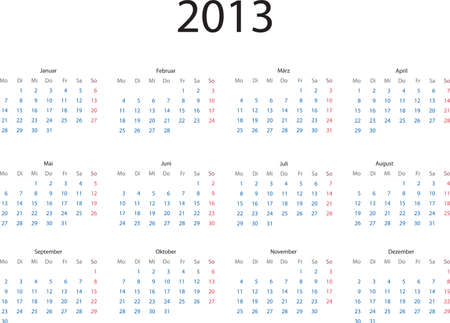 Editable template of 2013 calendar in German languageのイラスト素材