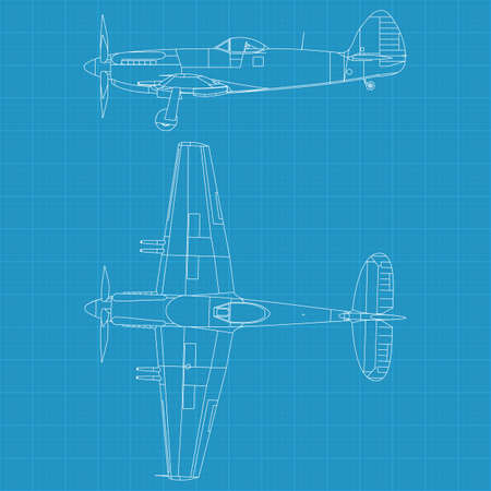 high detailed illustration of old military airplane - top and side viewのイラスト素材