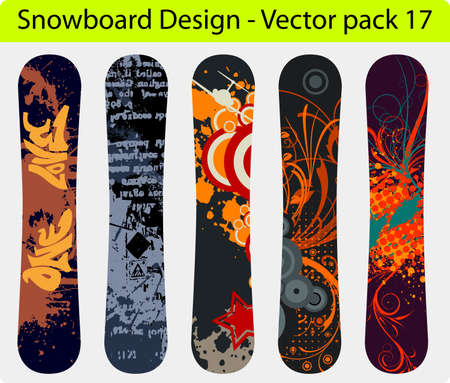 Snowboard design pack - five full editable designs - vector Illustrationのイラスト素材