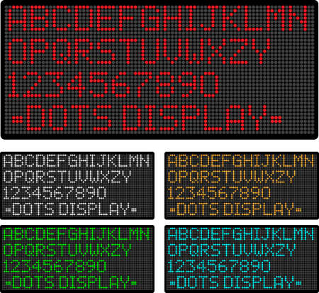 Vector display showing dots alphabet and numbers in five colors schemeのイラスト素材