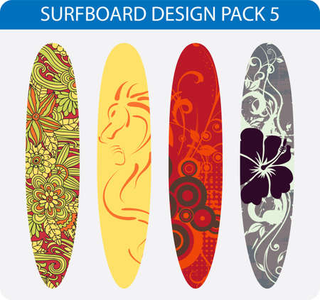 Vector pack of four colorful surfboard designsのイラスト素材