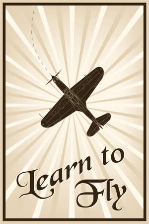 Vector vintage poster with a plane and text learn to flyのイラスト素材