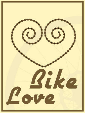 illustration of a heart shape created from bike chain and faded bike wheel on backgroundのイラスト素材