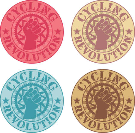 Cycling Revolution badges with a fist in a bike chainringのイラスト素材
