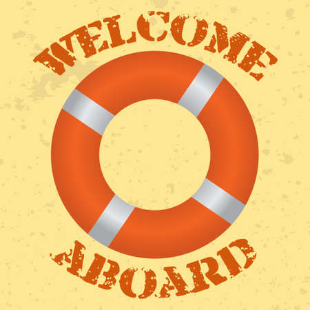 Vintage style vector illustration of a life buoy with text welcome aboardのイラスト素材