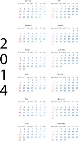 2014 full editable calendar template - week starts sunday   Font used - Arial was not expanded のイラスト素材