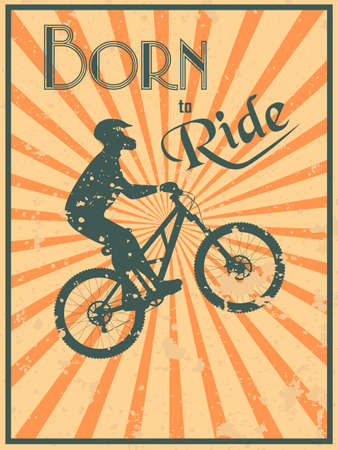 Vintage style poster with a biker silhouette and text born to rideのイラスト素材