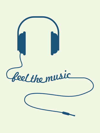 Vector illustration of headphones with Feel the music text created from wireのイラスト素材