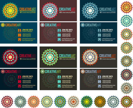 Business cards vector pack with mandala designのイラスト素材