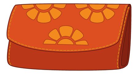 Red stylish leather wallet for money with a yellow floral pattern. Vectorのイラスト素材